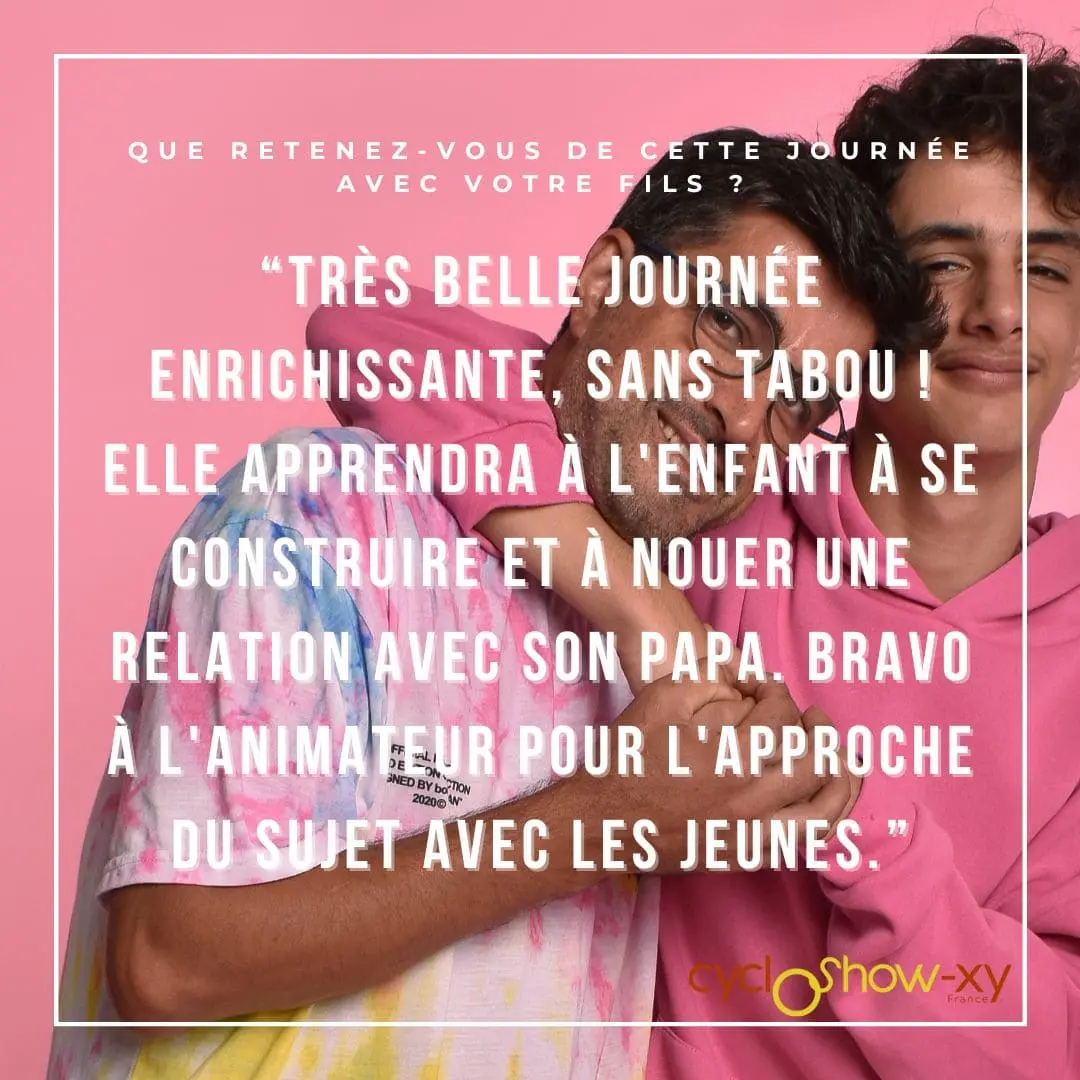 banniere mission xy d'un garçon qui fait une accolade avec son père